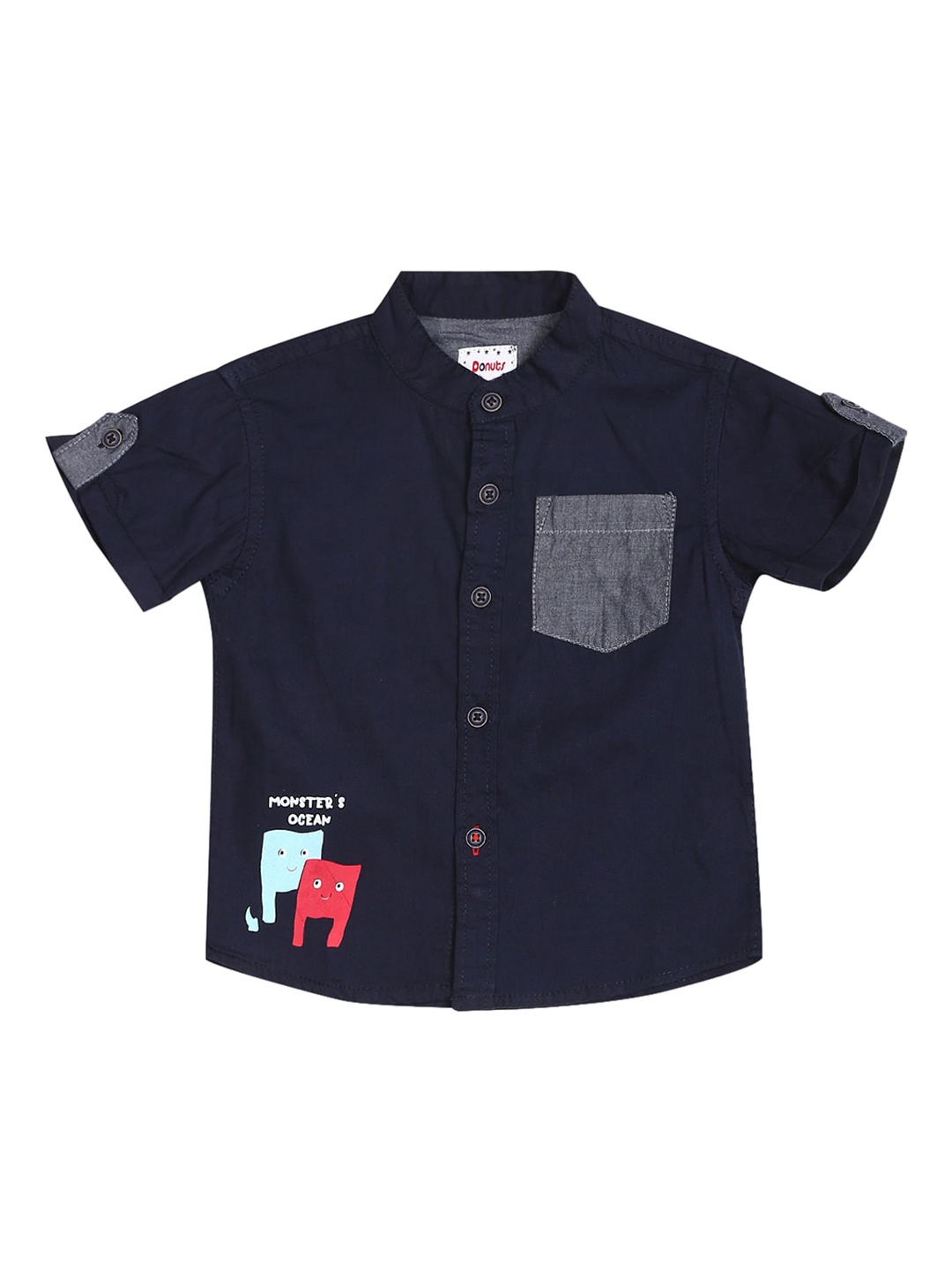 

Donuts Boys Navy Blue Mandarin Collar Casual Shirt