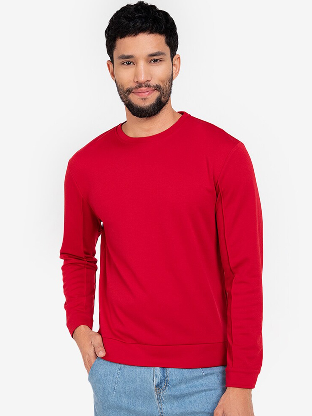 

ZALORA BASICS Men Red Solid Sweatshirt