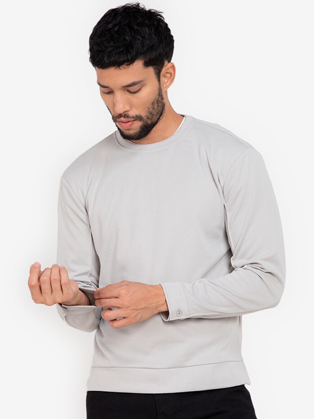 

ZALORA BASICS Men Grey Solid Pullover Sweatshirt