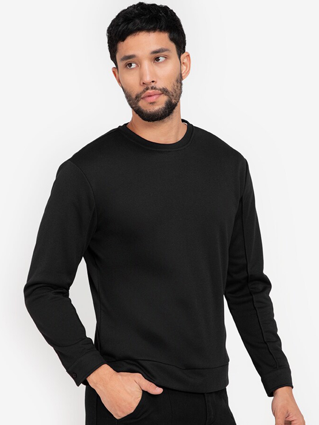 

ZALORA BASICS Men Black Solid Sweatshirt