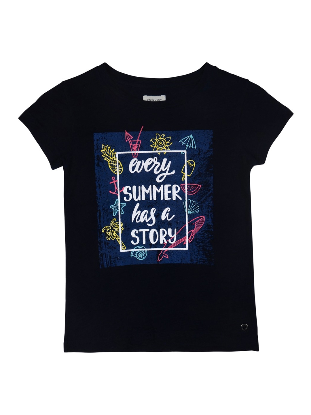 

Gini and Jony Girls Navy Blue Typography Printed Cotton Blend Top