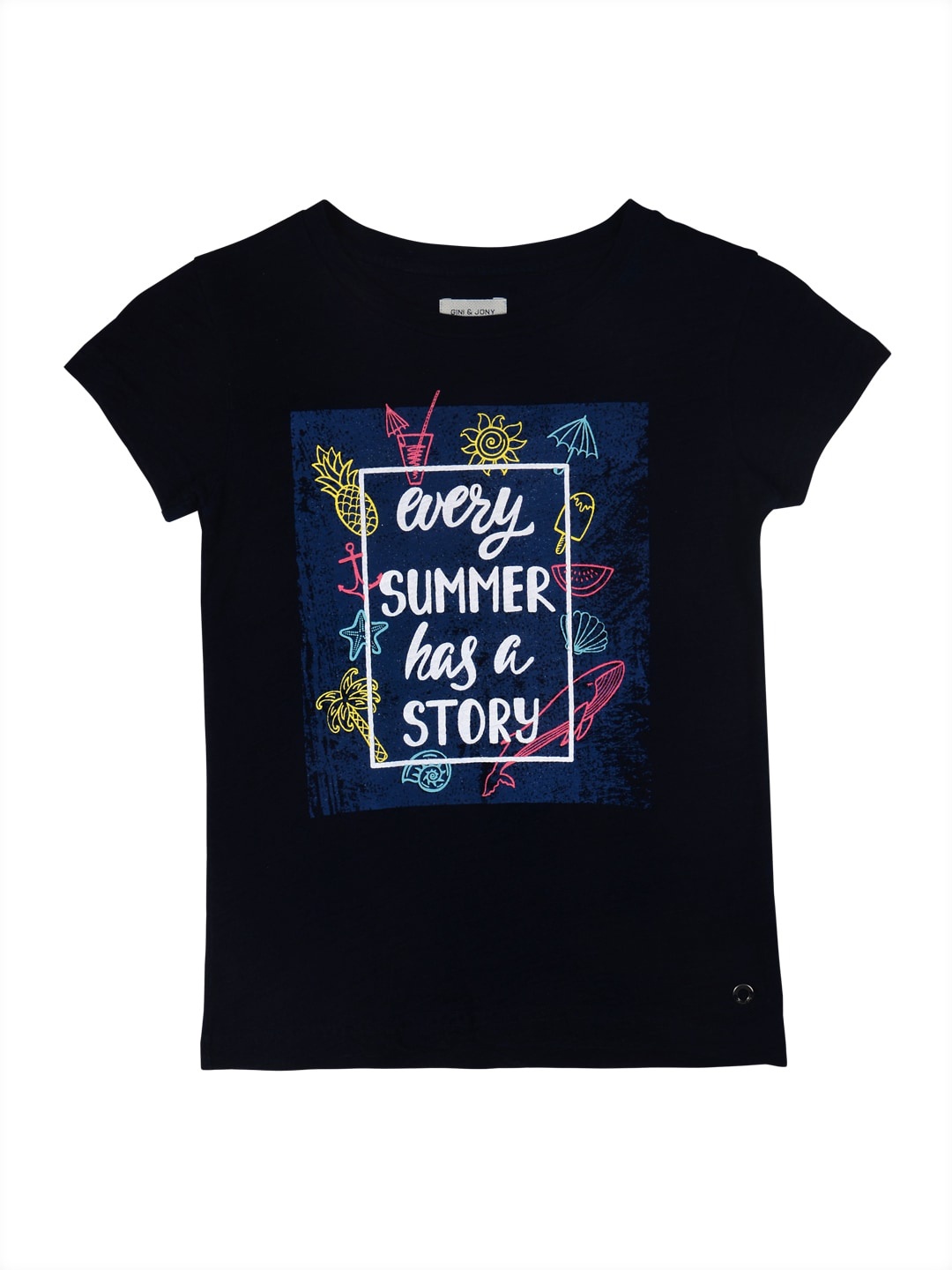 

Gini and Jony Black and Blue Typography Print Top