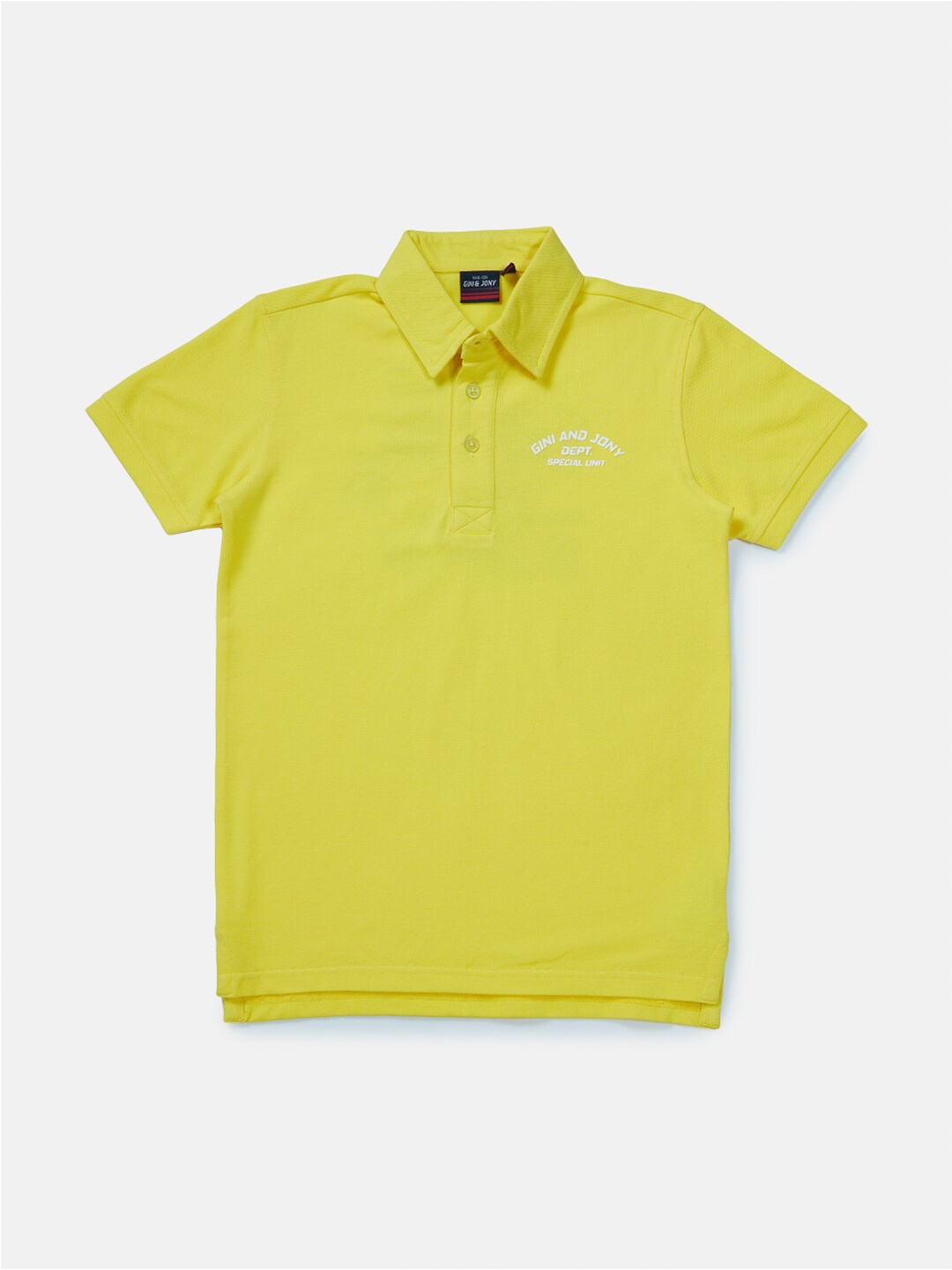 

Gini and Jony Boys Yellow Typography Printed Polo Collar T-shirt