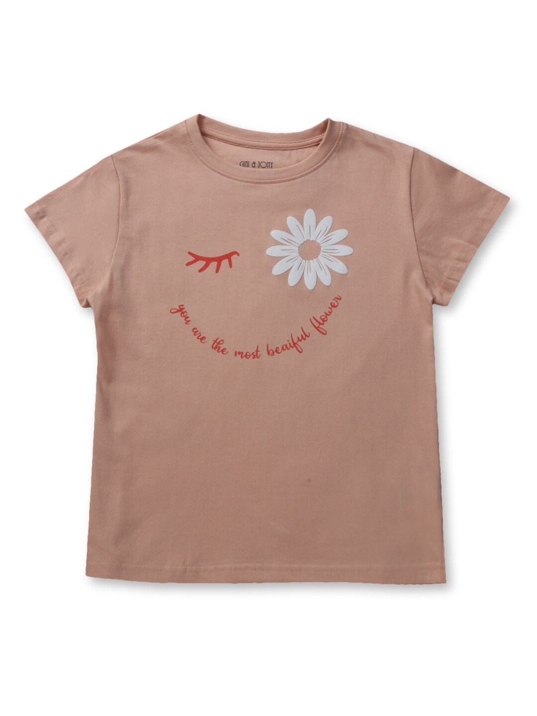 

Gini and Jony Girls Peach-Coloured Boxy Top