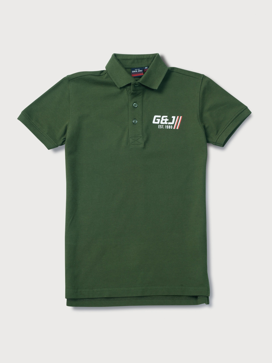 

Gini and Jony Boys Olive Green Polo Collar Half Sleeves Button Closure T-shirt