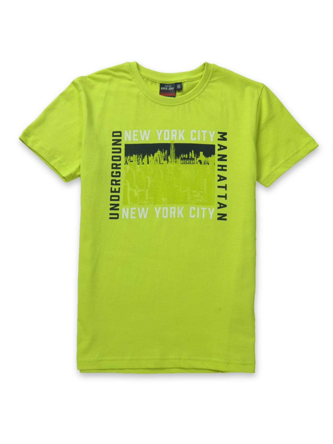 

Gini and Jony Boys Lime Green Typography Printed Cotton T-shirt