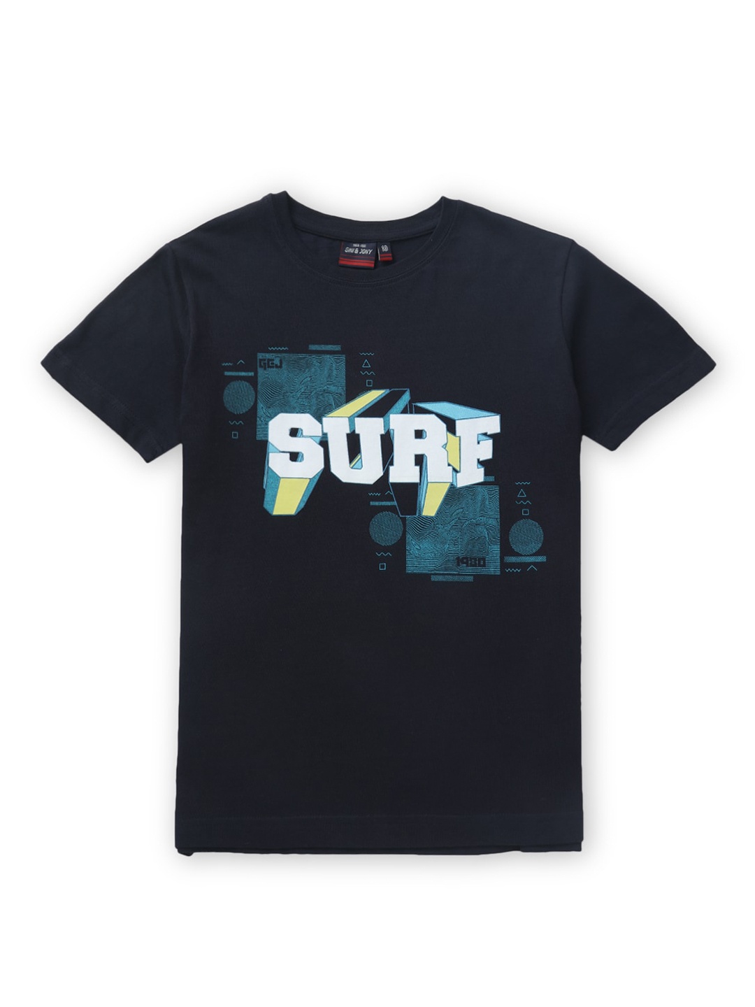 

Gini and Jony Boys Navy Blue Typography Printed Cotton T-shirt