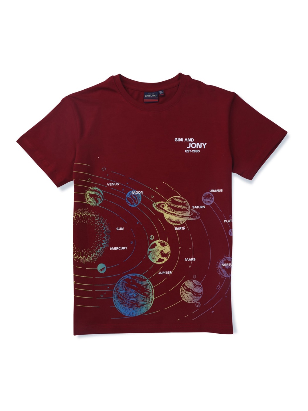 

Gini and Jony Boys Maroon Printed T-shirt