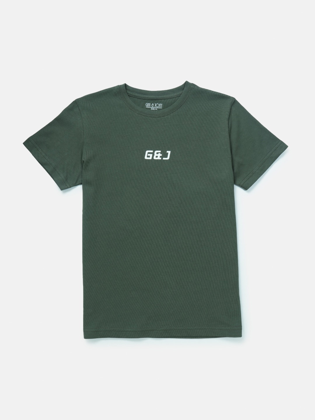 

Gini and Jony Boys Olive Green Typography Printed Cotton T-shirt