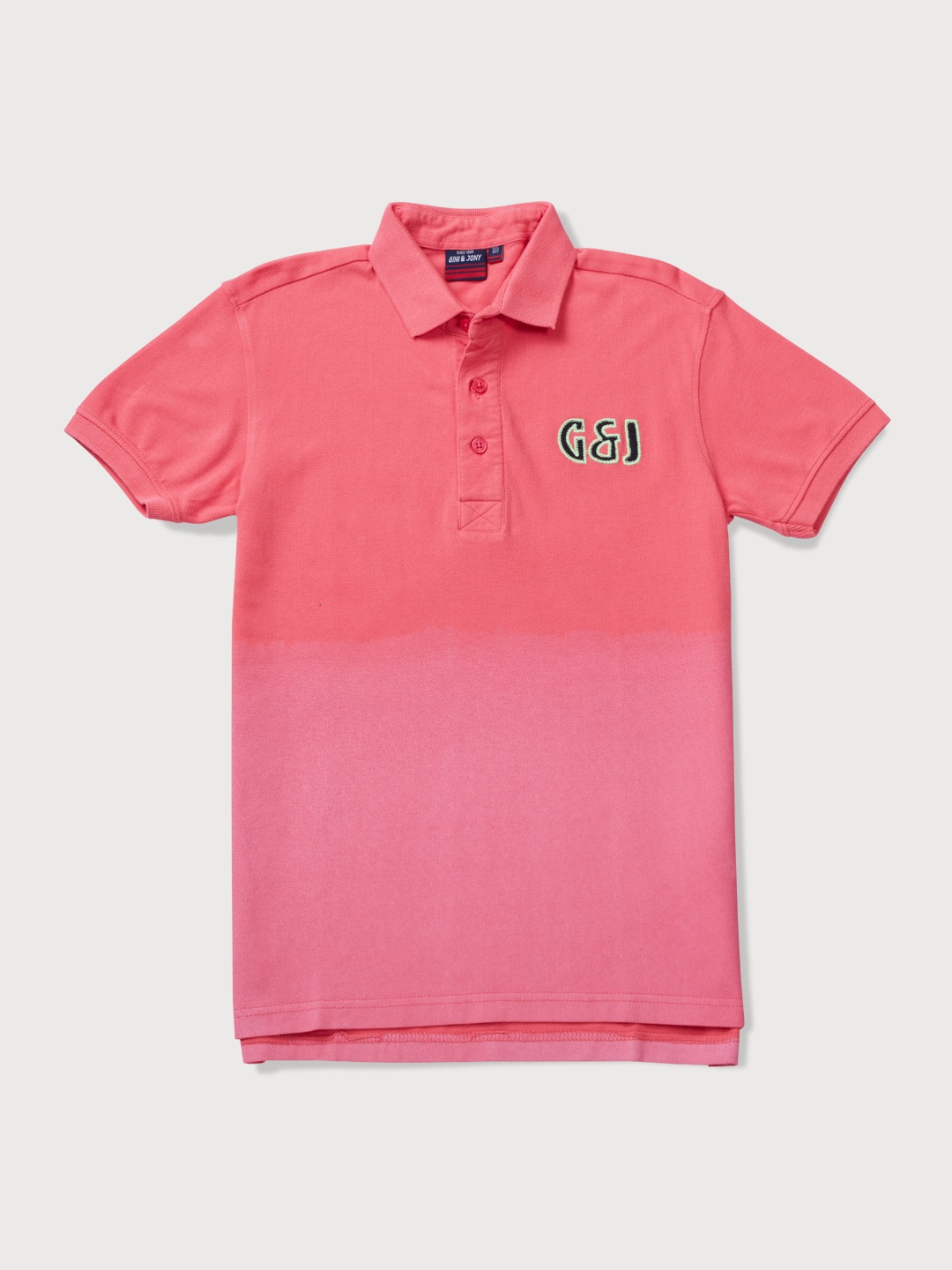 

Gini and Jony Boys Pink & Peach-Coloured Ombre Polo Collar Cotton T-shirt