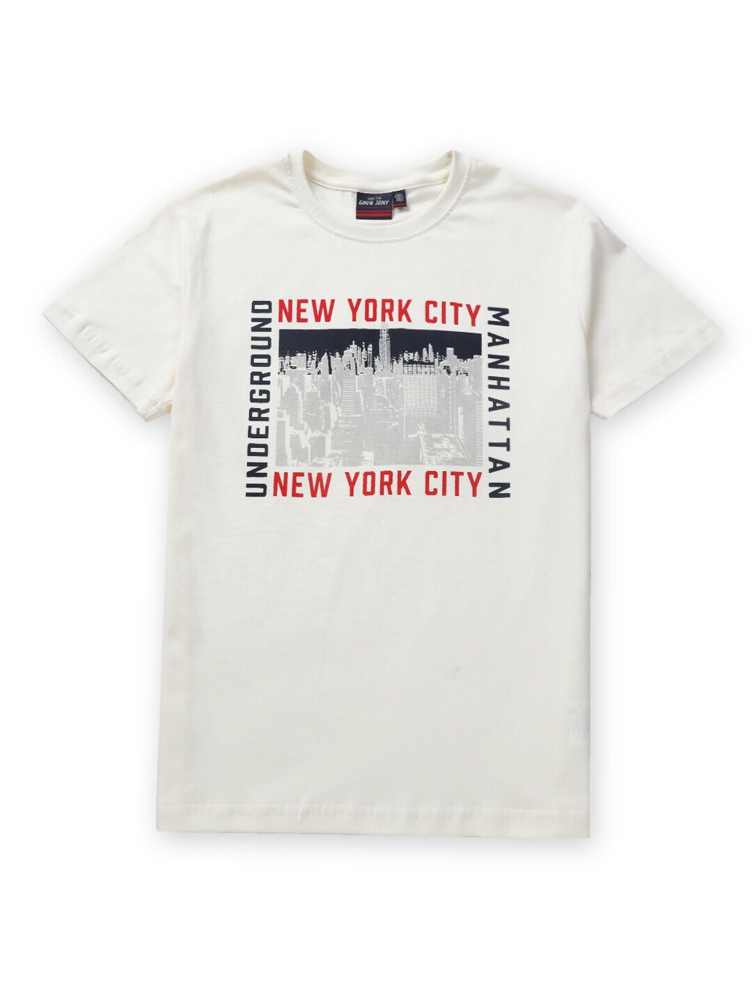 

Gini and Jony Boys White Printed Cotton T-shirt