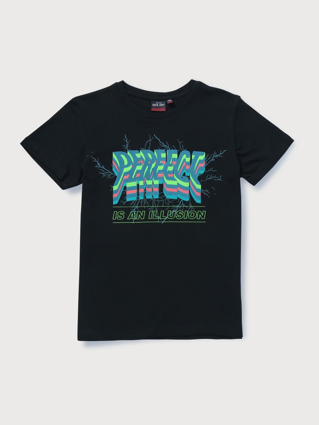 

Gini and Jony Boys Navy Blue Typography Printed Cotton T-shirt