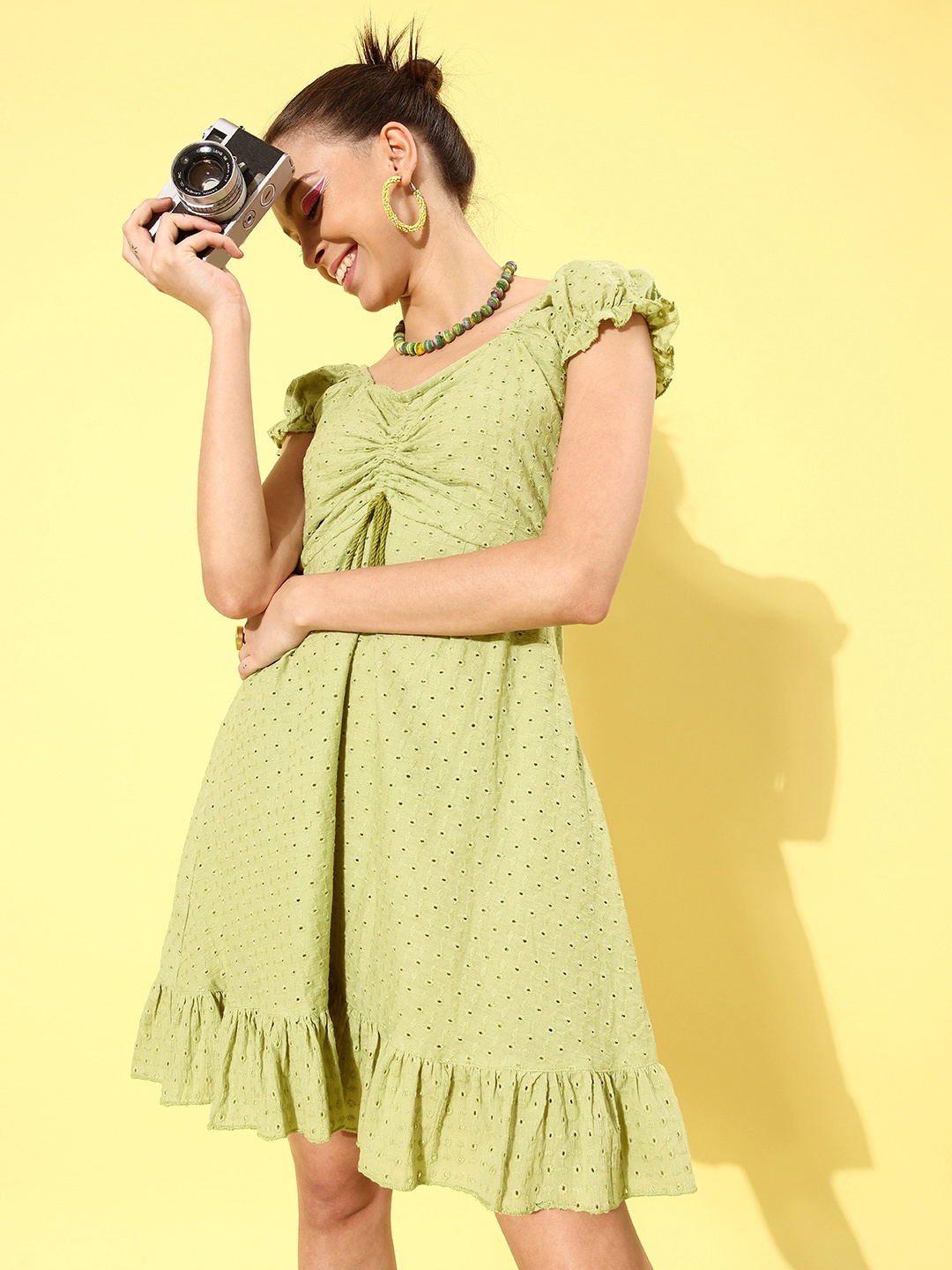 

StyleCast Women Gorgeous Green Self-Design Craftcore Dress
