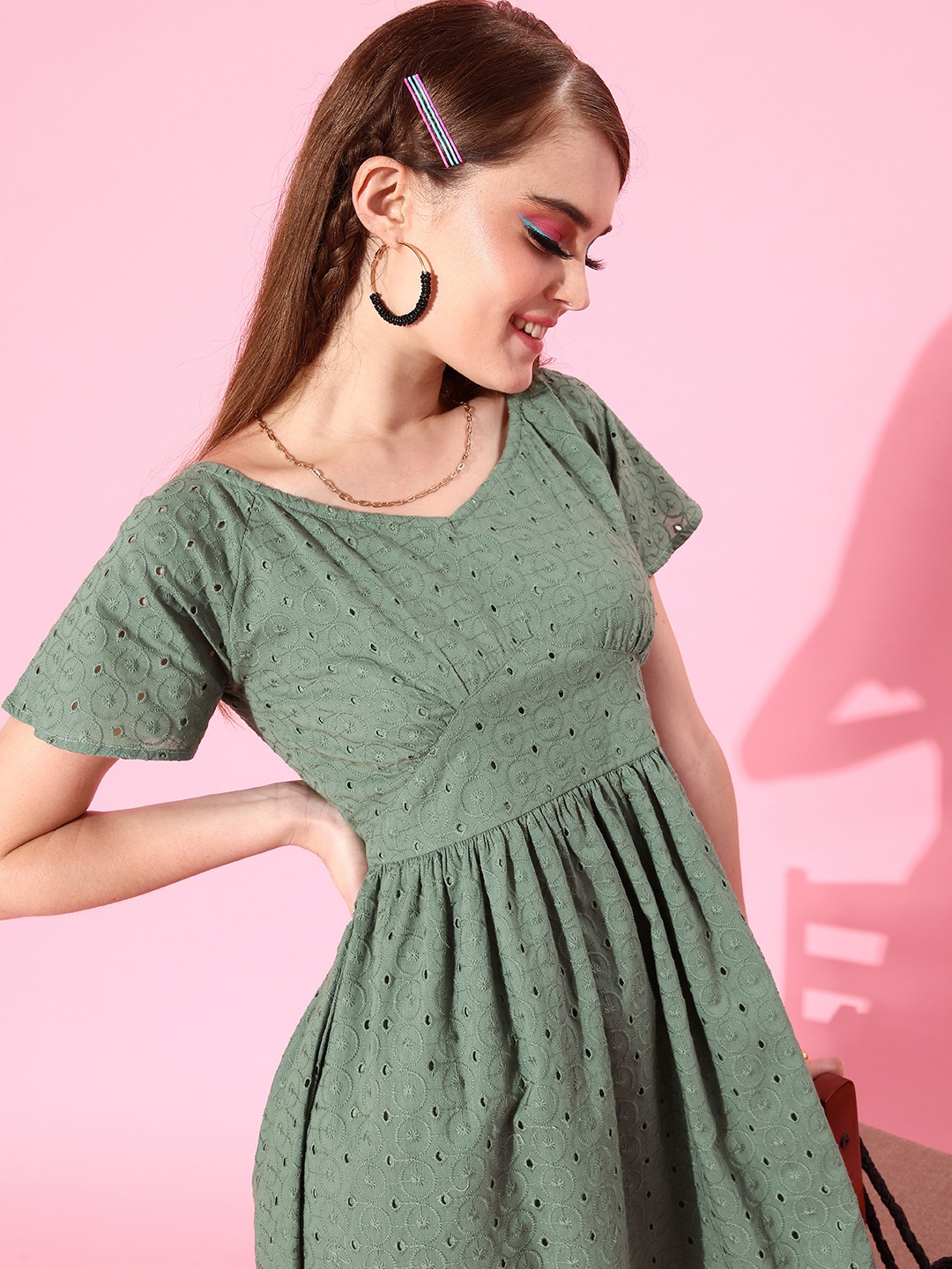 

StyleCast Women Gorgeous Green Floral Craft Core Dress