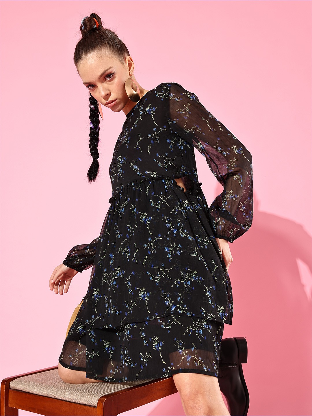 

StyleCast Women Classy Black Floral Cut it Off Dress