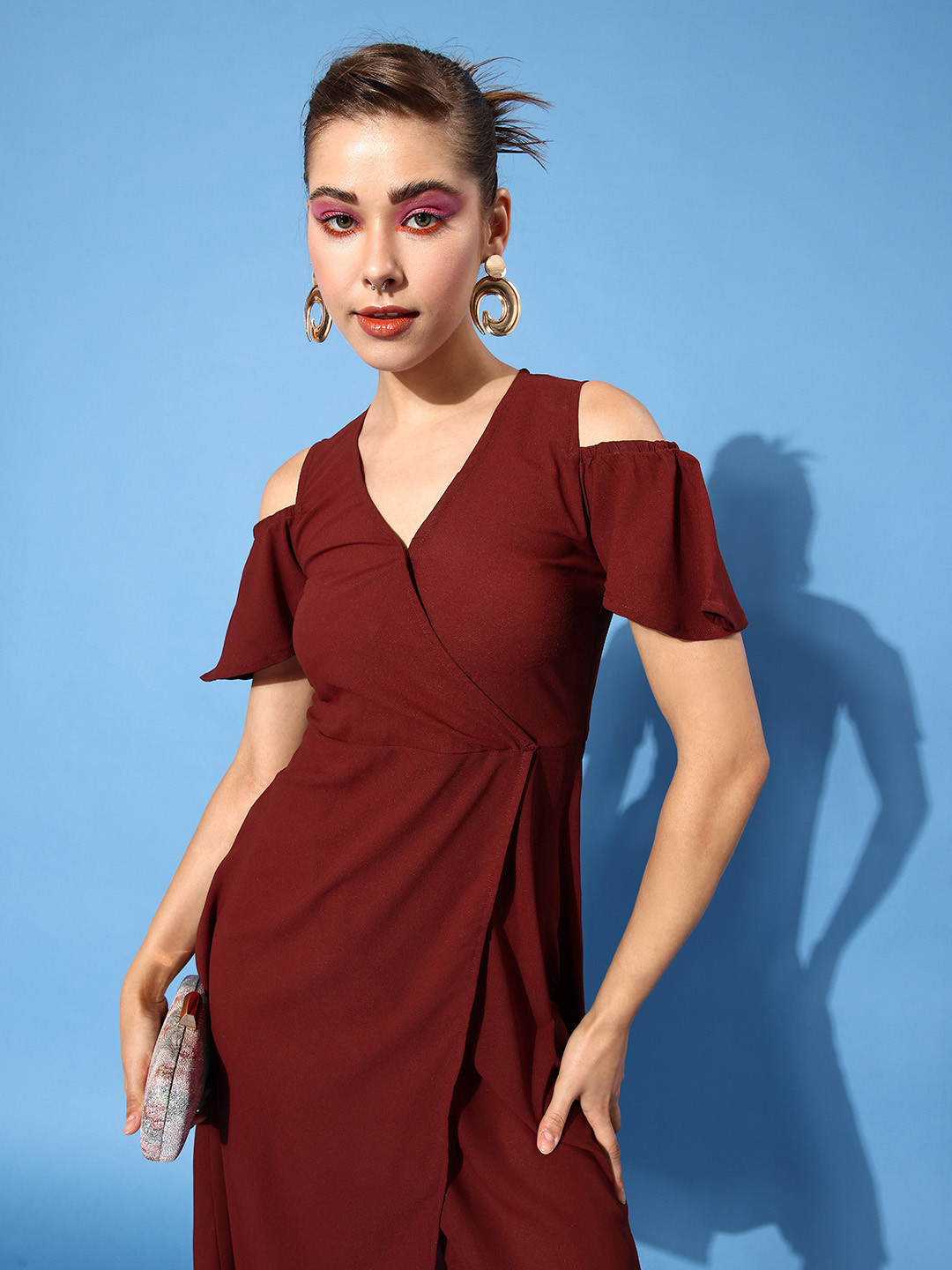 

StyleCast Maroon Cold Shoulder Crepe Dress