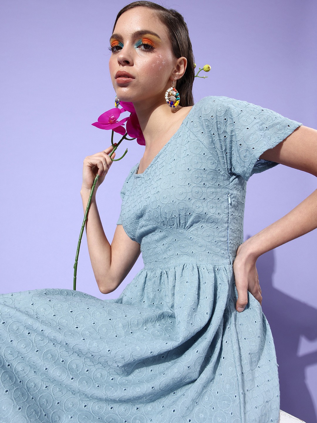 

StyleCast Women Blue Self-Design Craftcore Dress