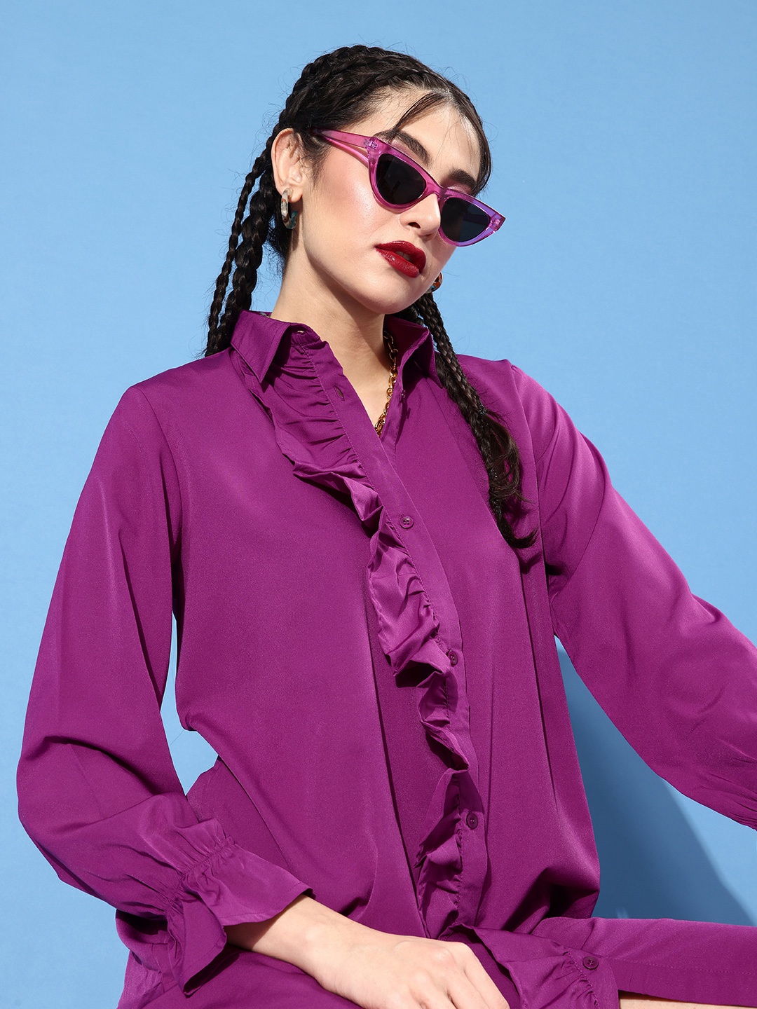 

StyleCast Women Purple Solid Feminine Frills Dress