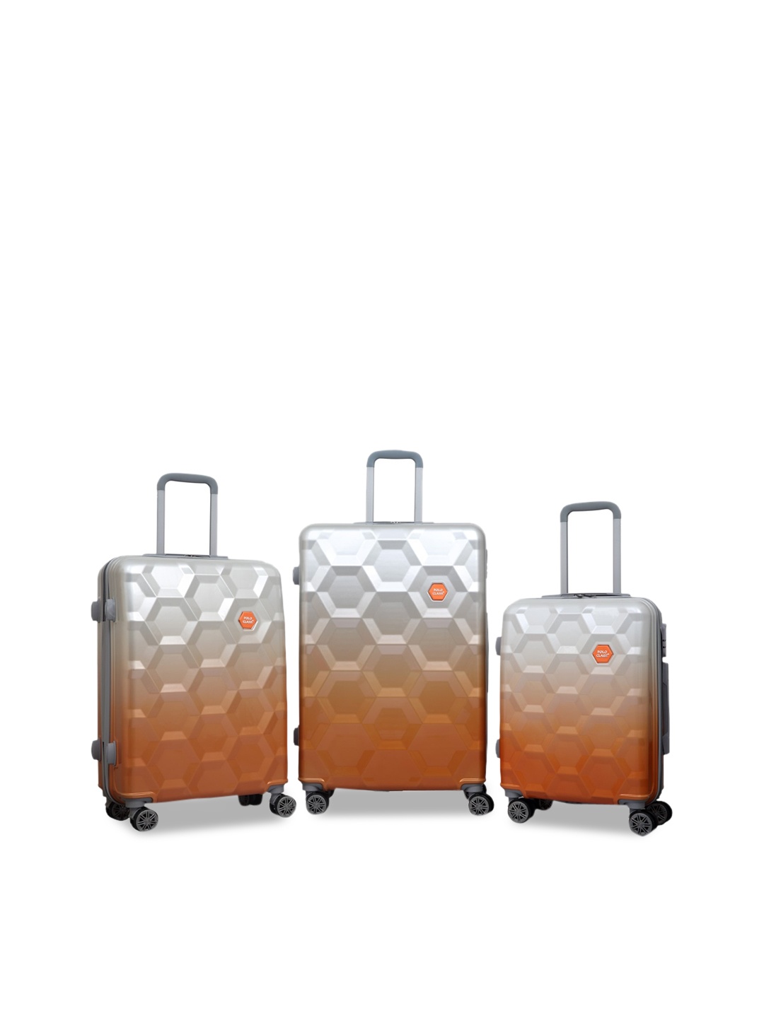 

Polo Class Set of 3 Orange & Silver Coloured Printed Trolley Bags