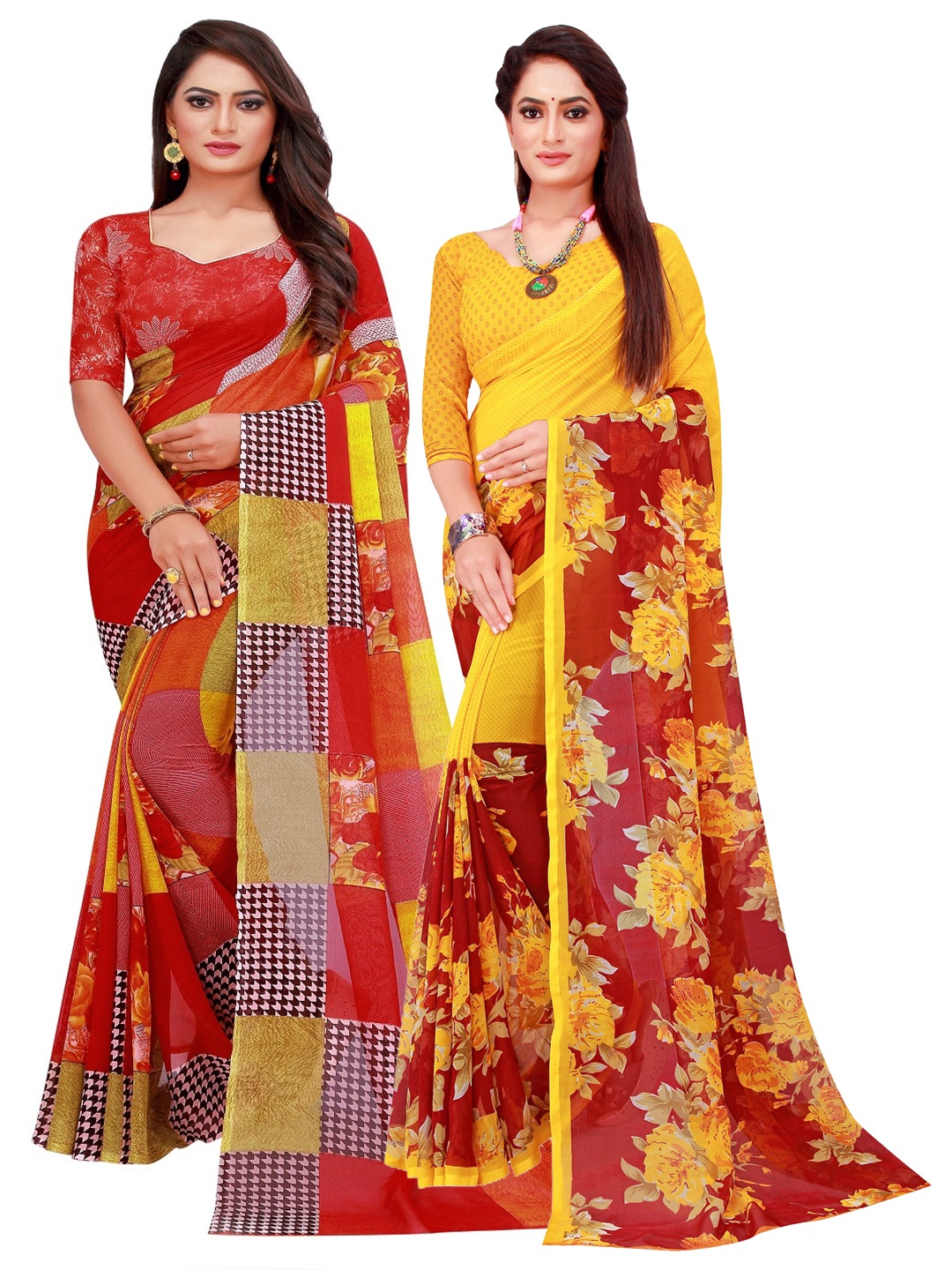 

KALINI Set of 2 Pure Georgette Saree, Red