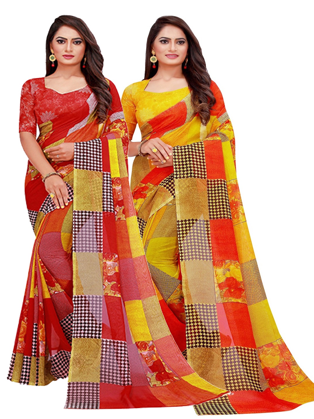 

KALINI Pack of 2 Pure Georgette Sarees, Red