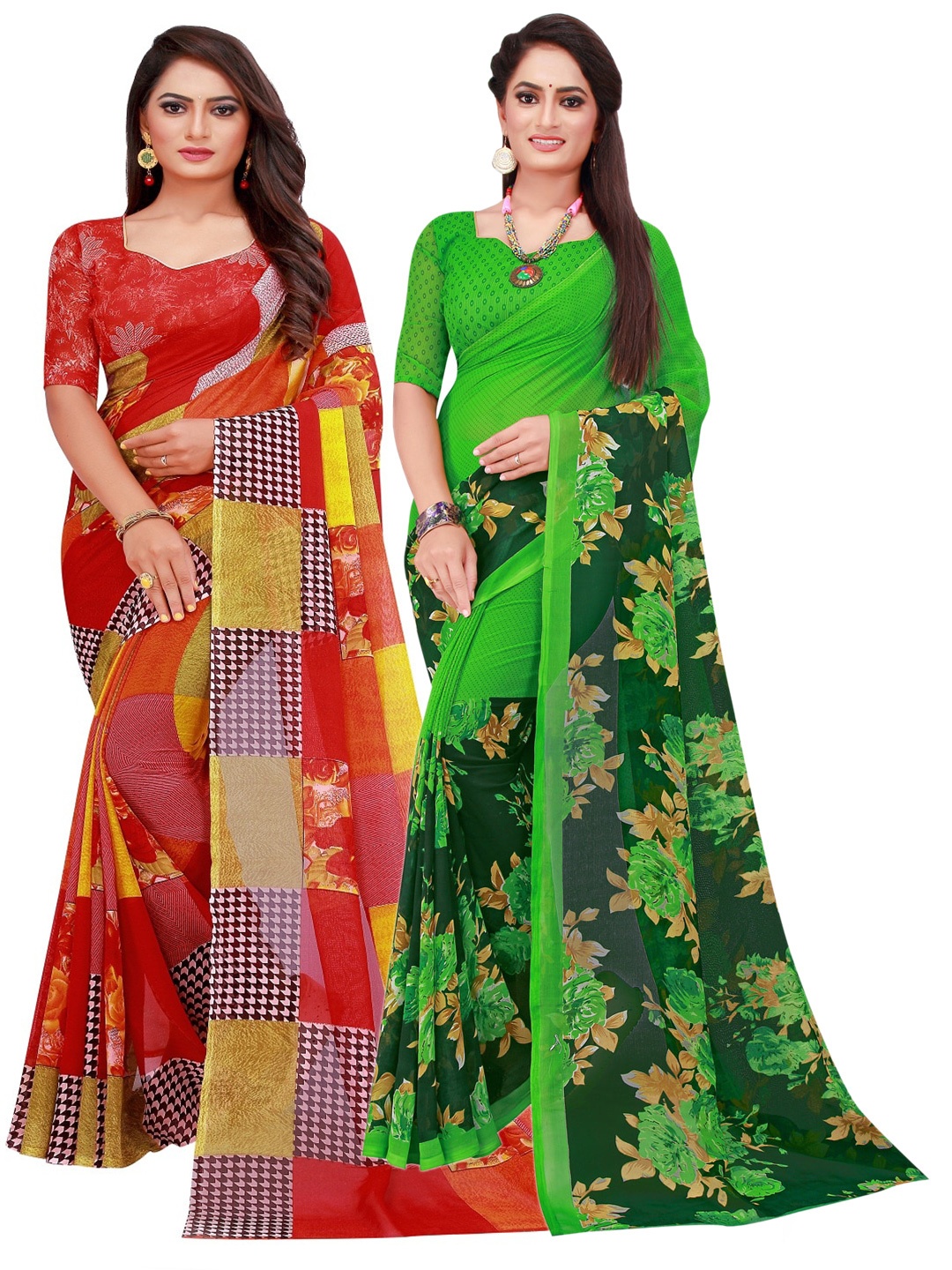 

KALINI Set of 2 Pure Georgette Saree, Red