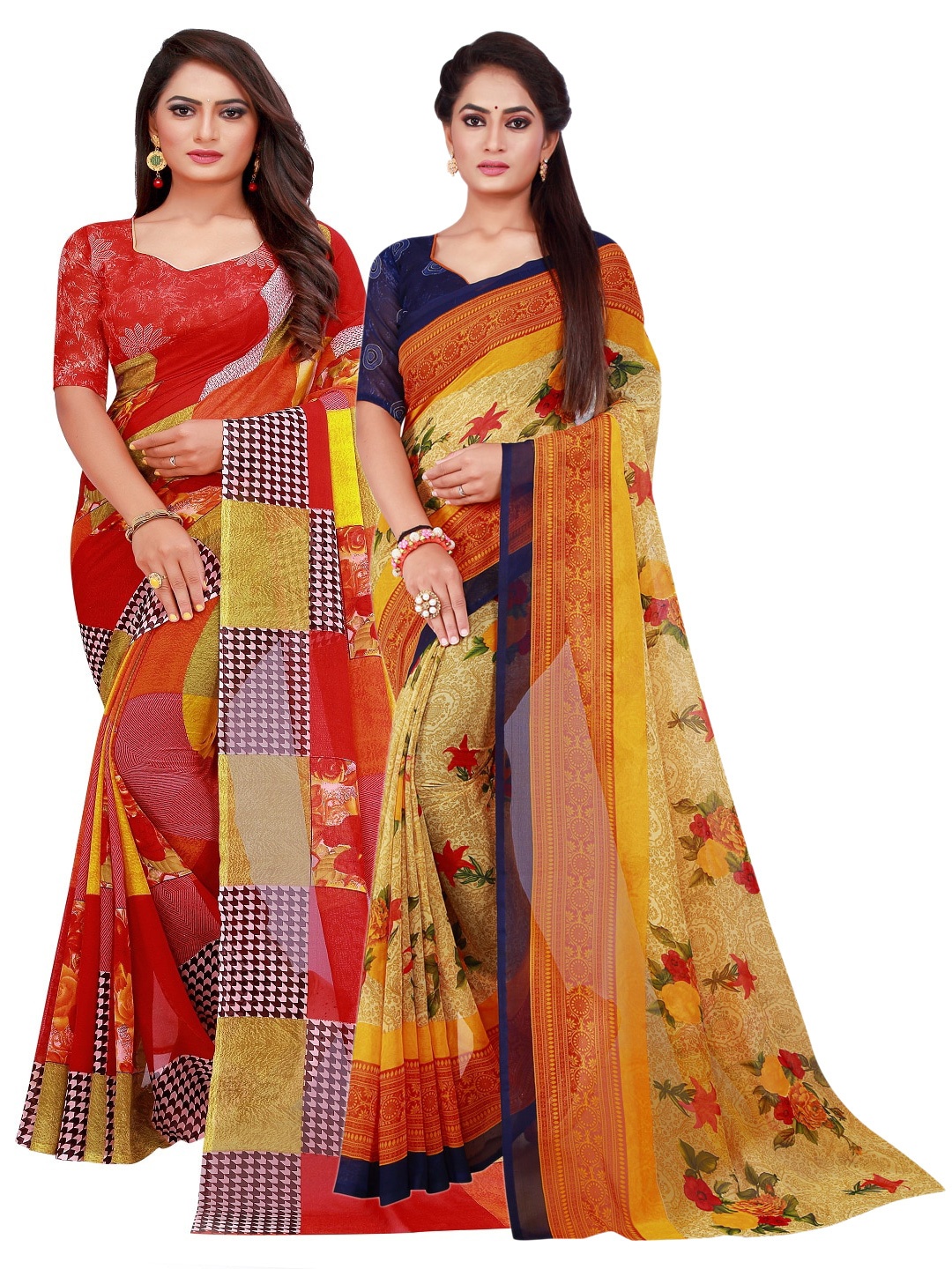 

KALINI Pack of 2 Pure Georgette Sarees, Red