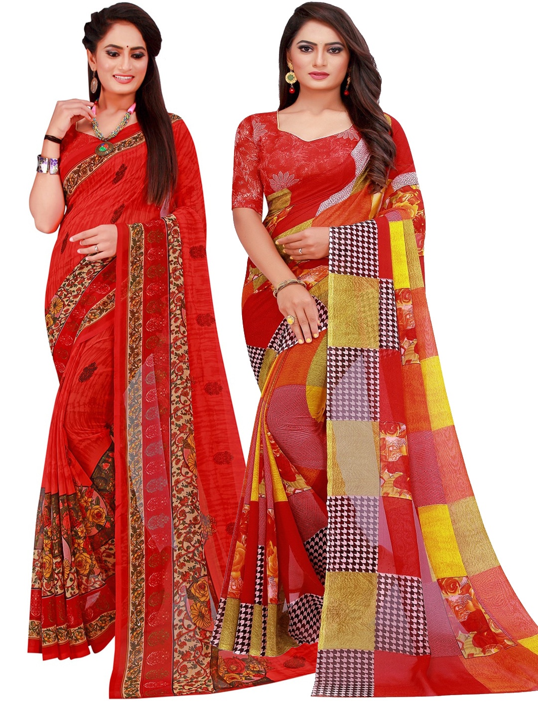 

KALINI Set of 2 Pure Georgette Saree, Red