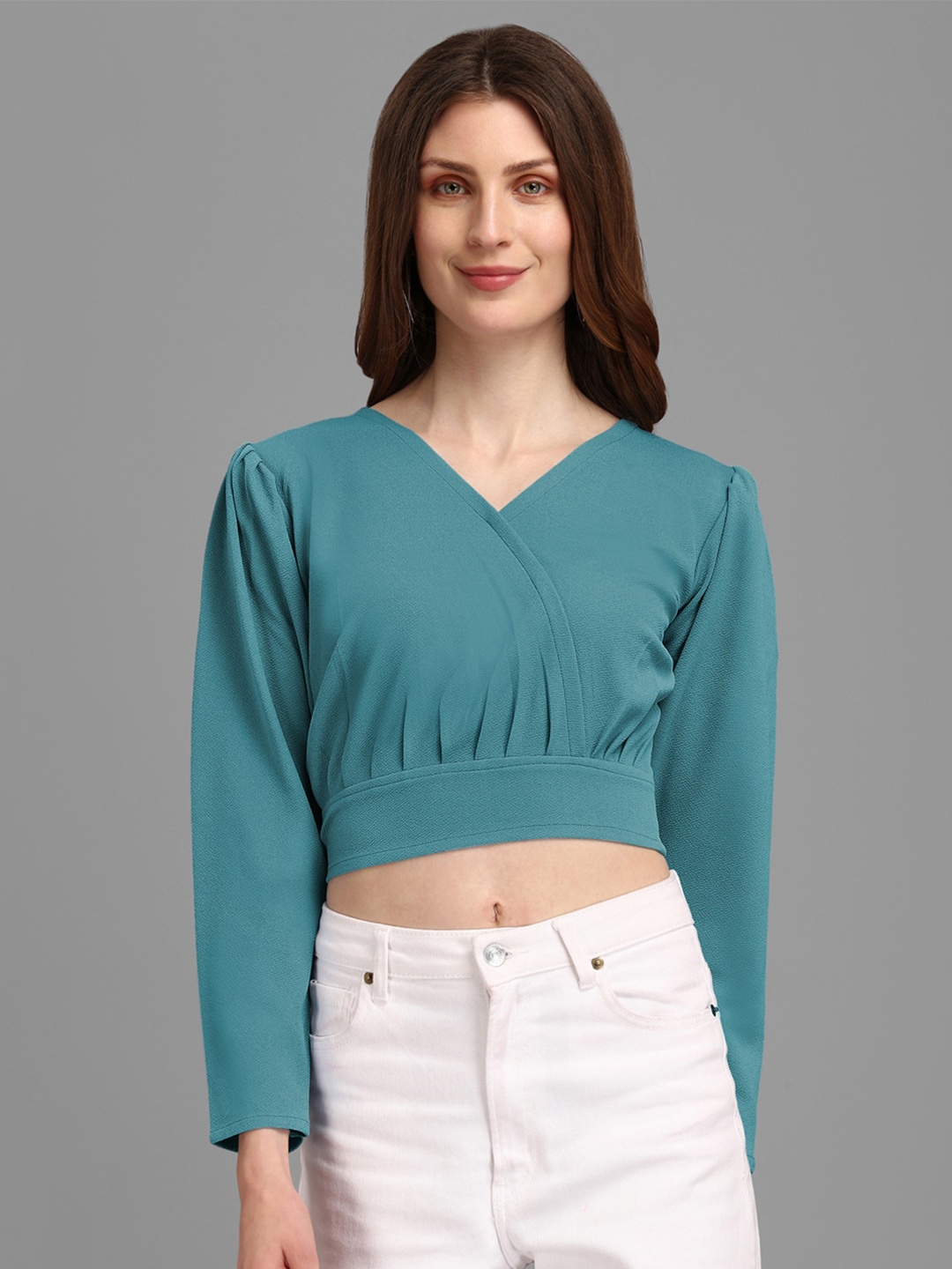

PURVAJA Turquoise Blue Solid Crop Top