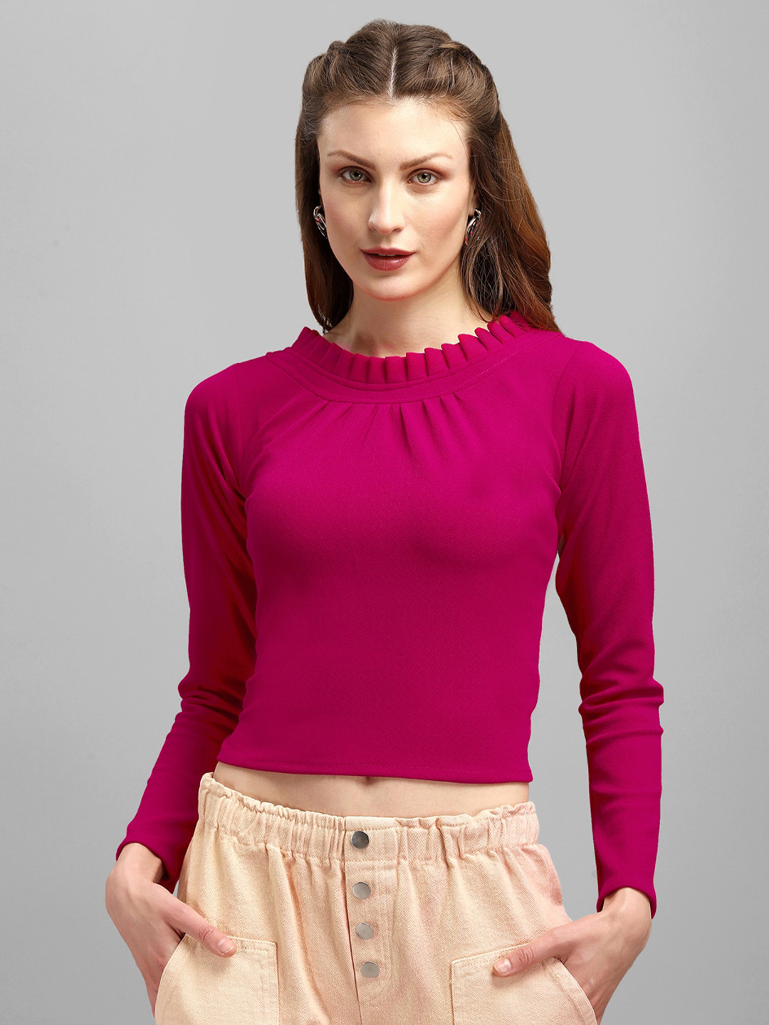 

PURVAJA Pink Solid Crop Top