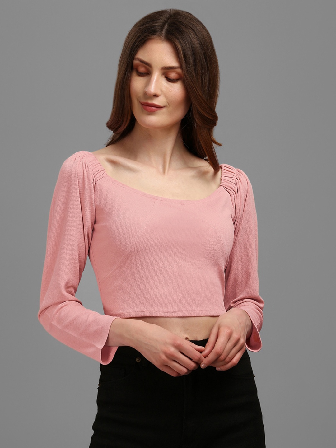 

PURVAJA Women Peach-Coloured Solid Fitted Crop Top