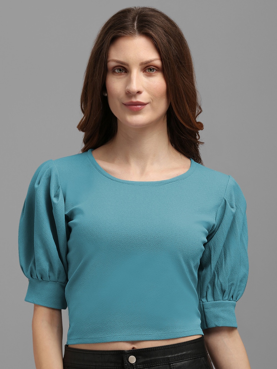 

PURVAJA Turquoise Blue Solid Crop Top