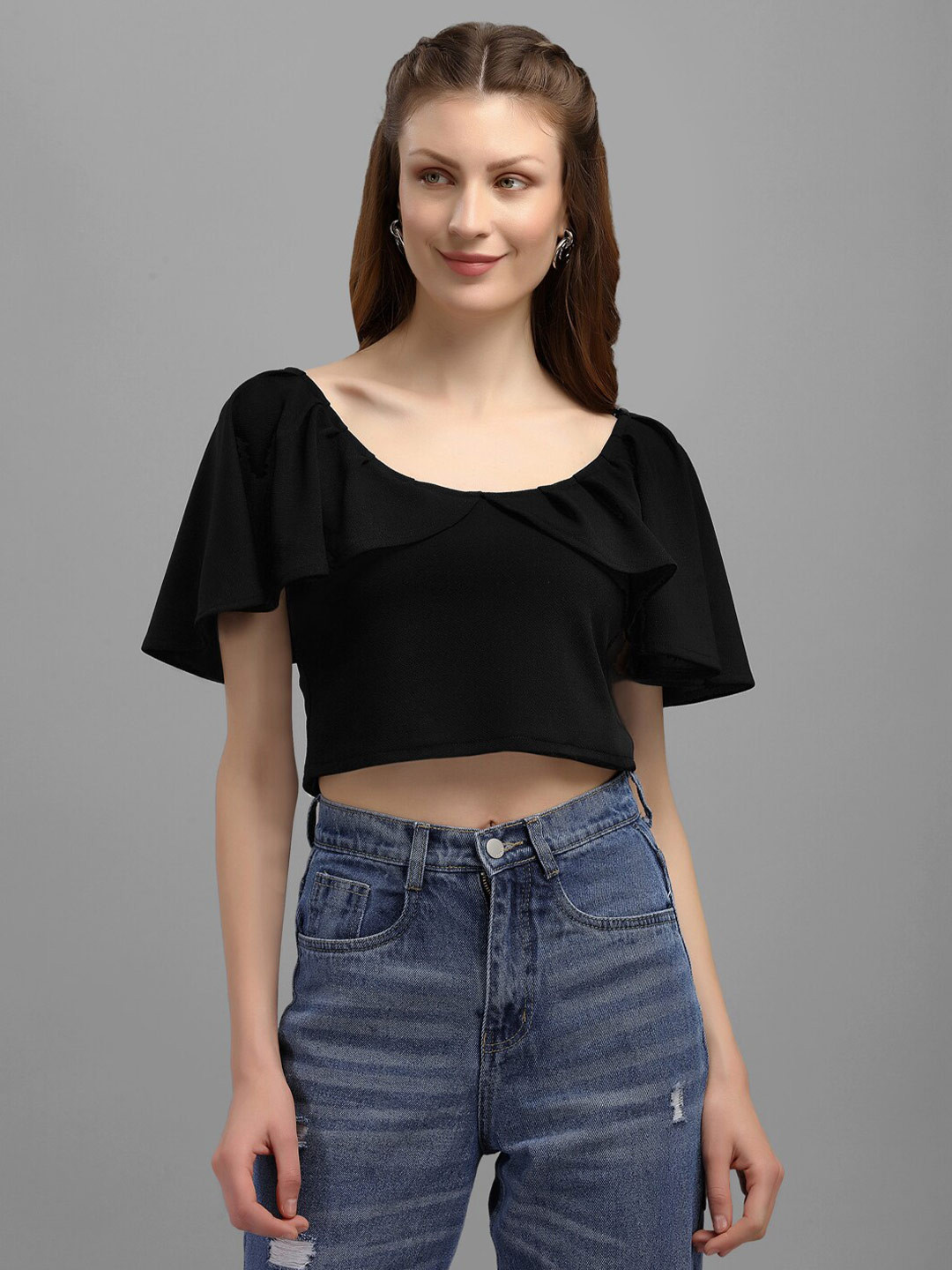 

PURVAJA Black Layered Crop Top