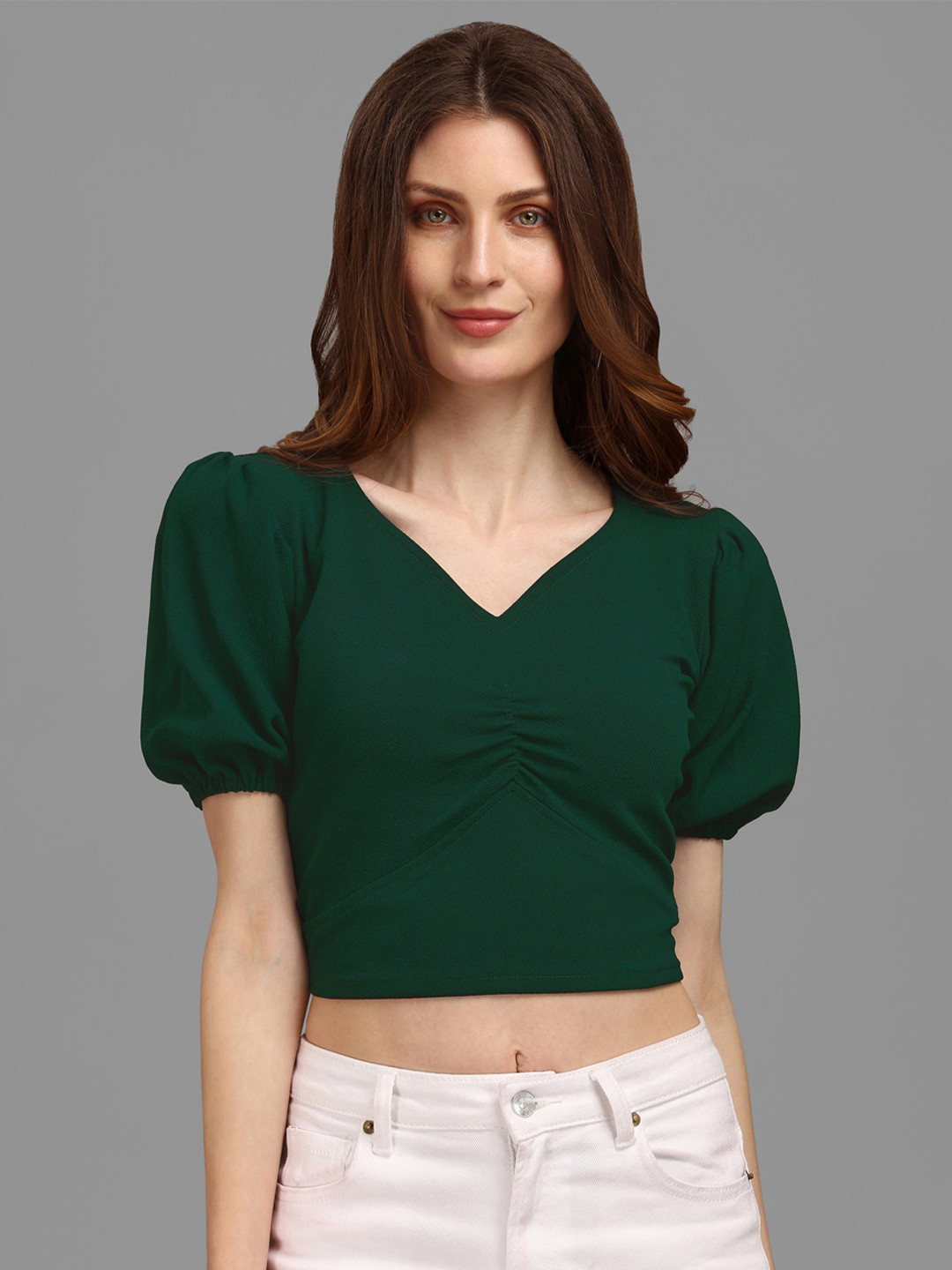 

PURVAJA Women Olive Green Solid Fitted Crop Top