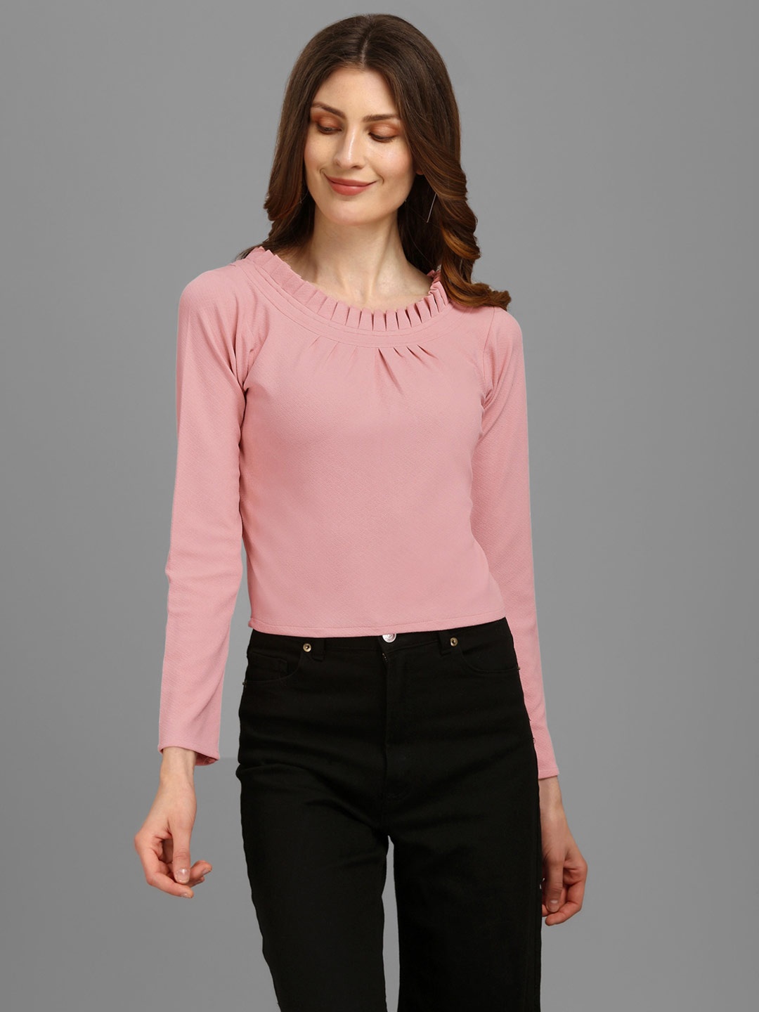 

PURVAJA Peach-Coloured Solid Crop Top