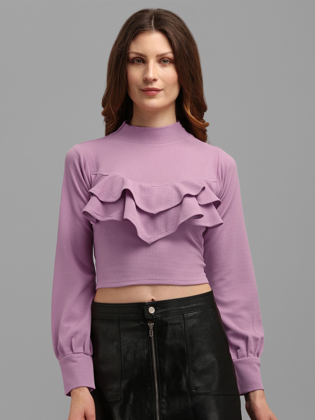 

PURVAJA Purple Ruffles Crop Top