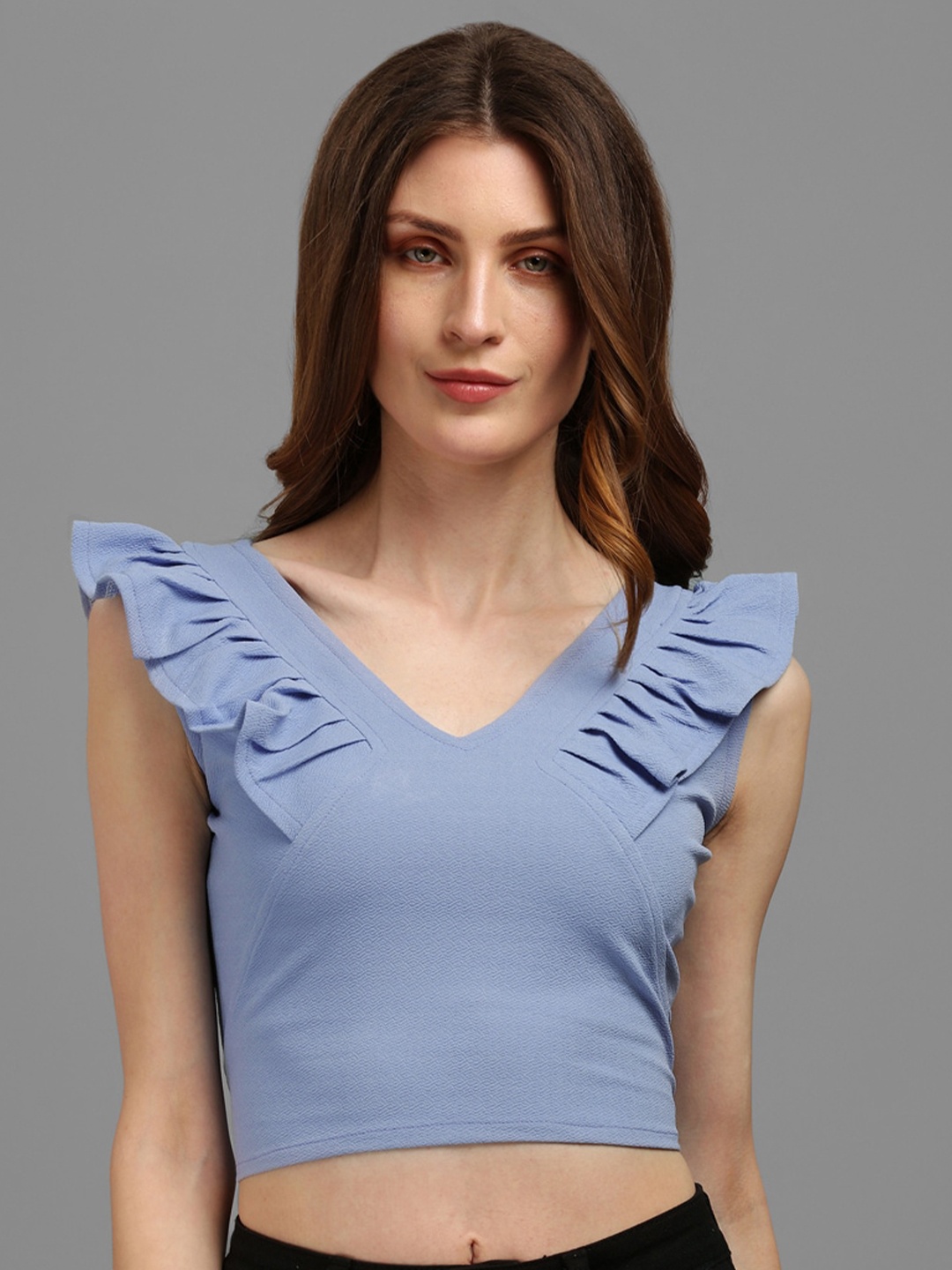 

PURVAJA Lavender Ruffles Crop Top