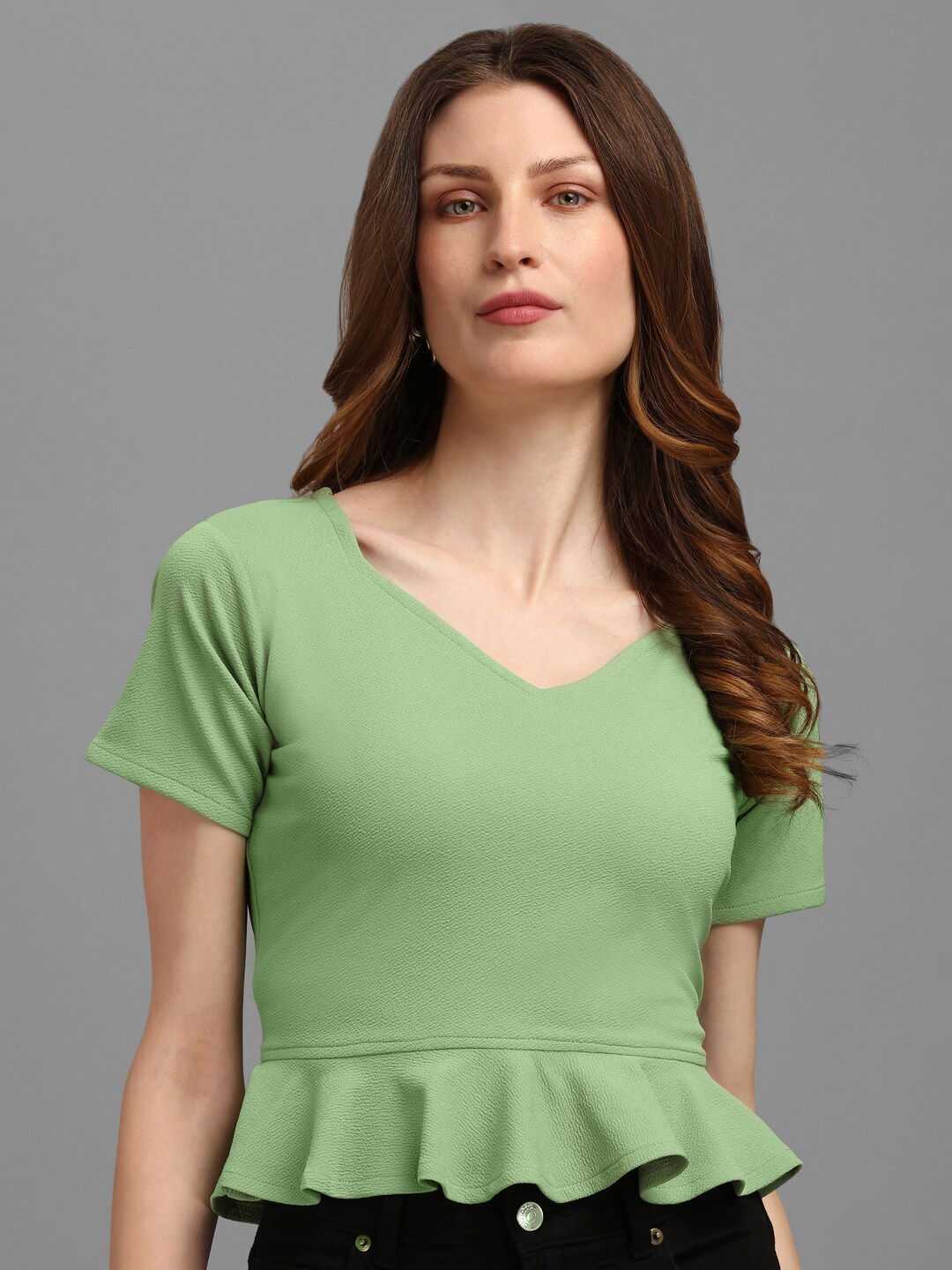 

PURVAJA Parrot Green Blouson Crop Top