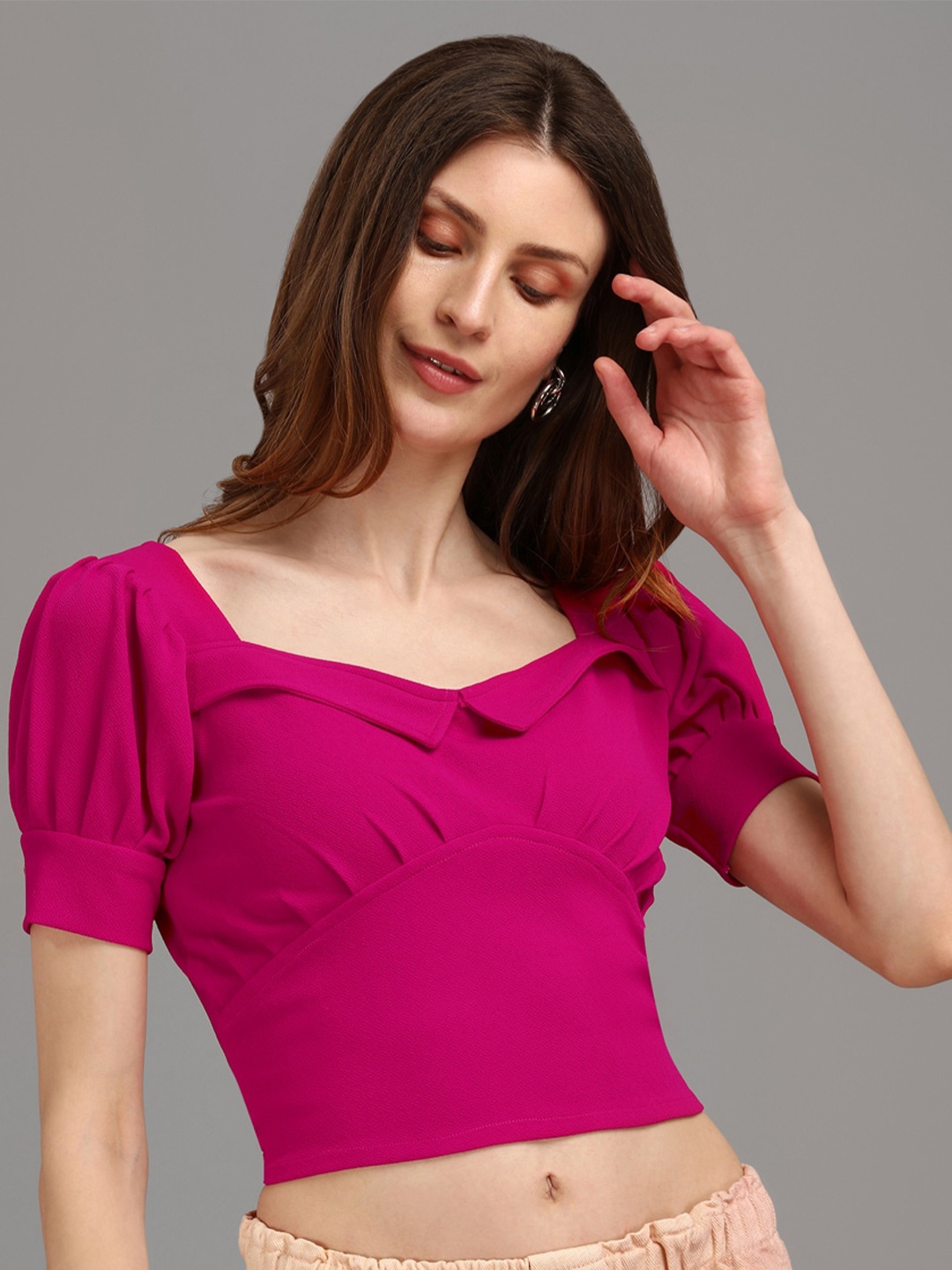 

PURVAJA Fuchsia Sweetheart Neck Crop Top