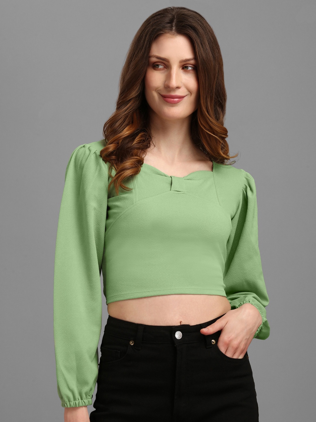 

PURVAJA Lime Green Solid Crop Top