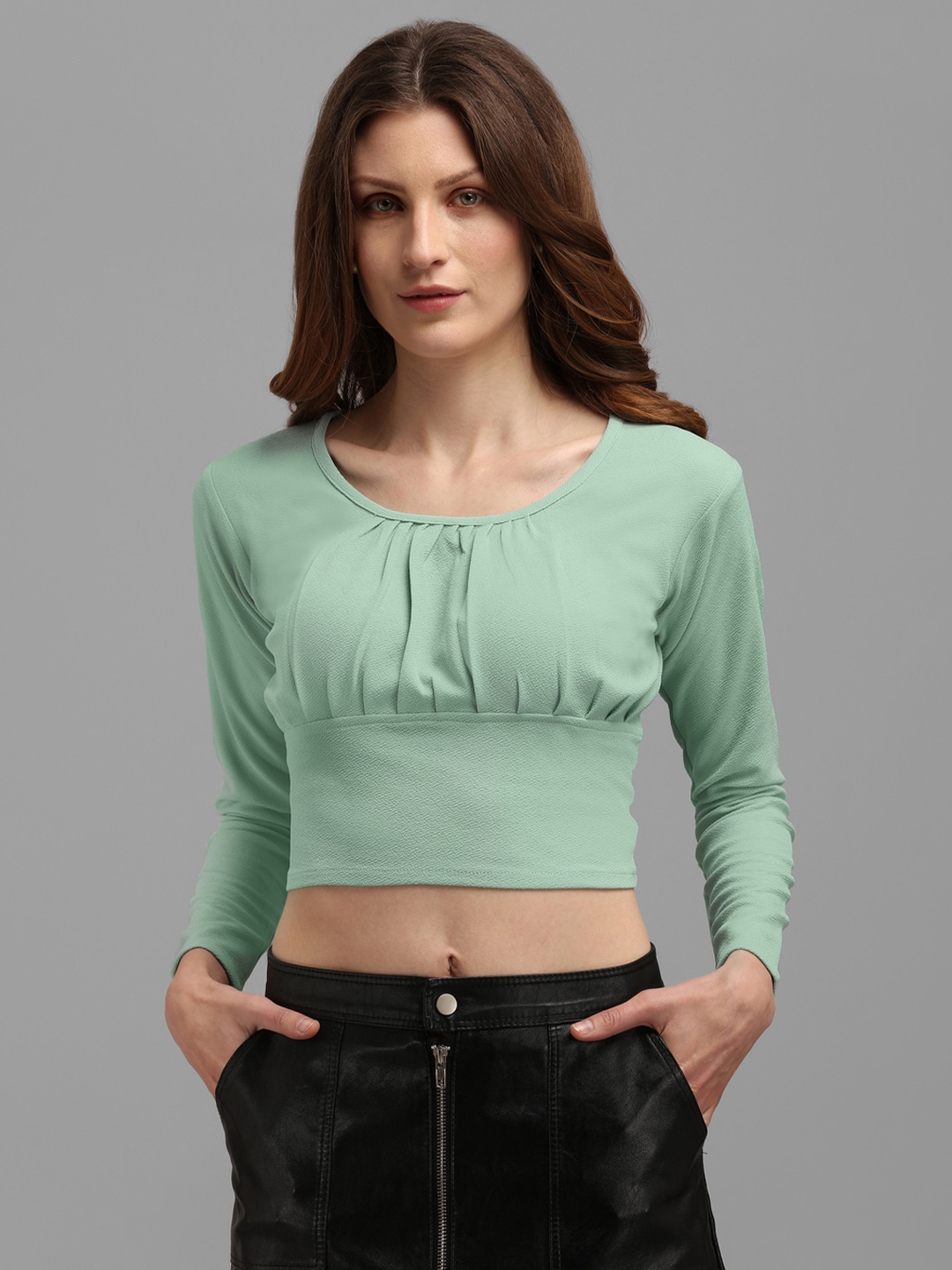 

PURVAJA Women Sea Green Crop Top