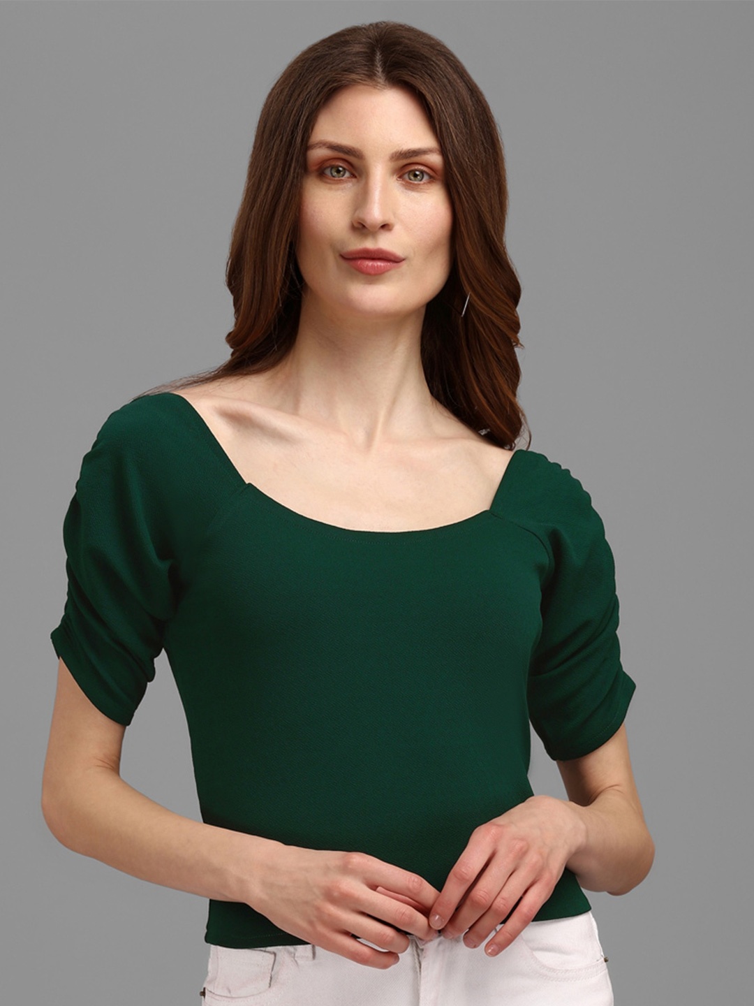 

PURVAJA Women Green Solid Crop Top