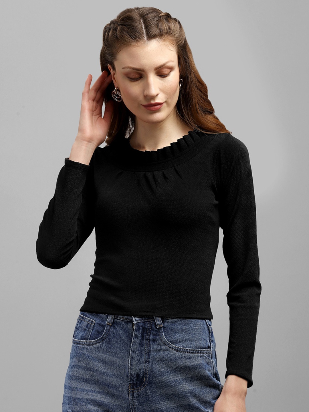 

PURVAJA Black Ruffles Top