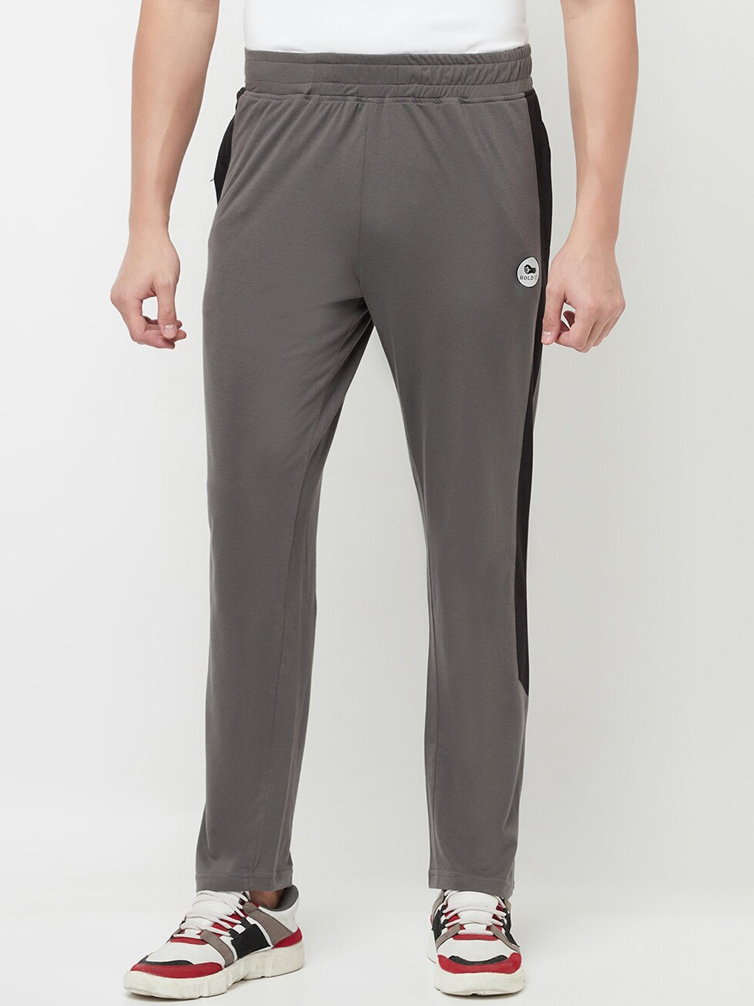 

HOLDIT Men Grey & Black Striped Track Pants