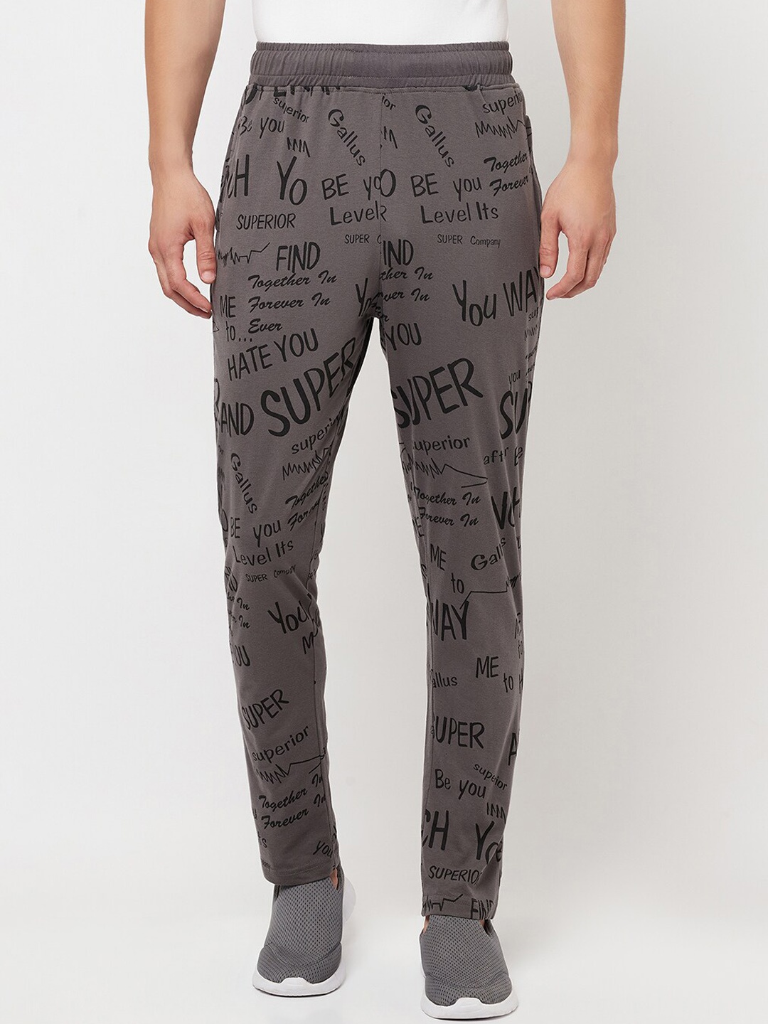 

HOLDIT Men Grey & Black Typography Printed Track Pants
