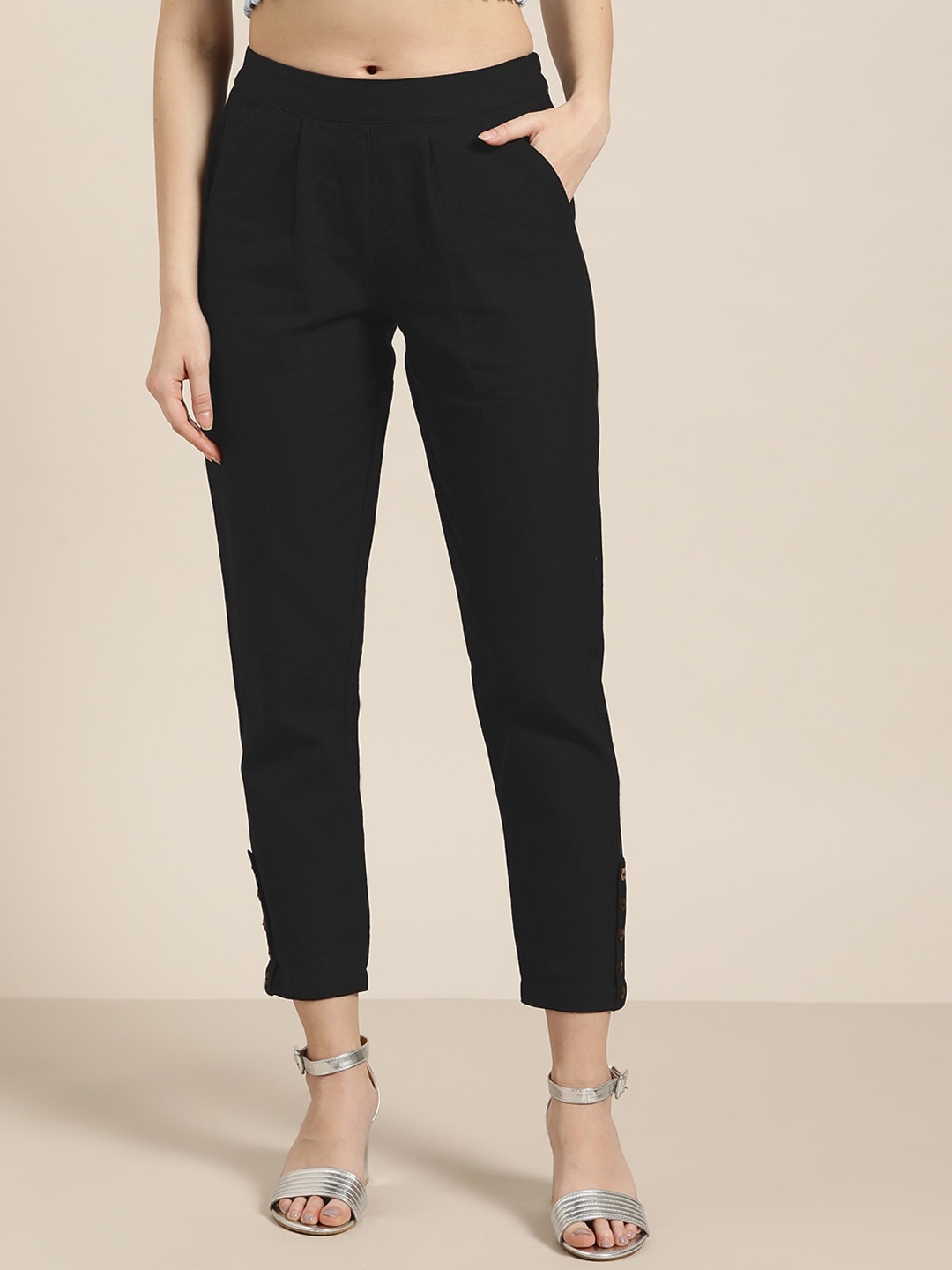 

Jaipur Kurti Women Black Pleated Trousers