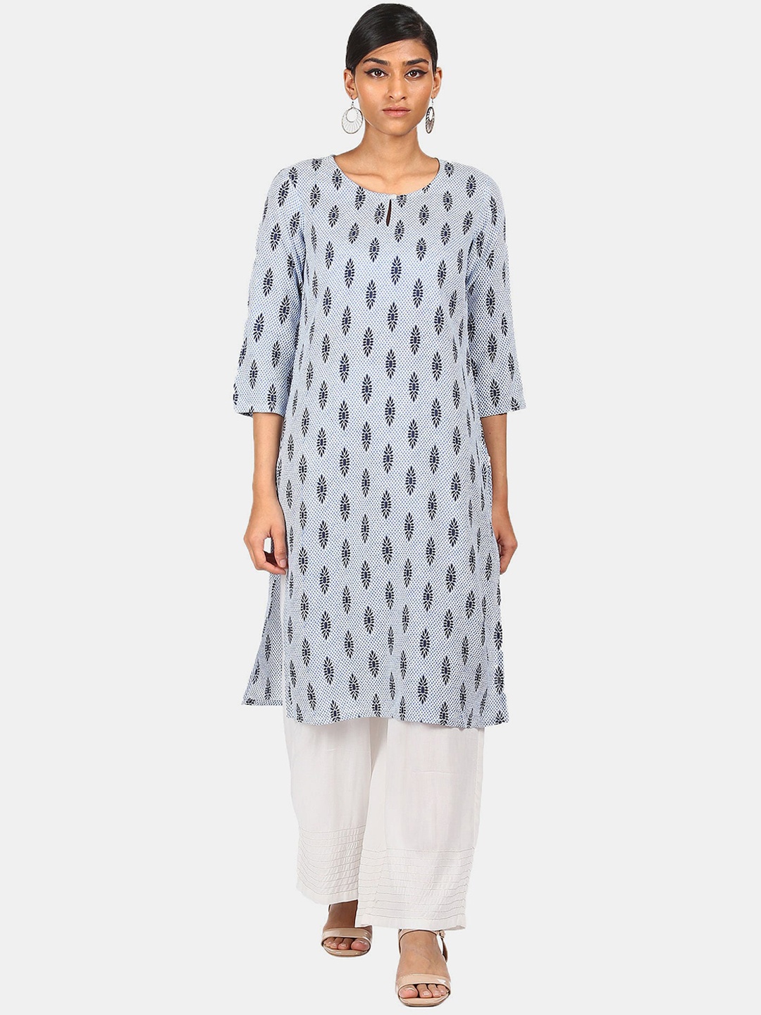 

Karigari Women Blue Ethnic Motifs Printed Thread Work Kurta