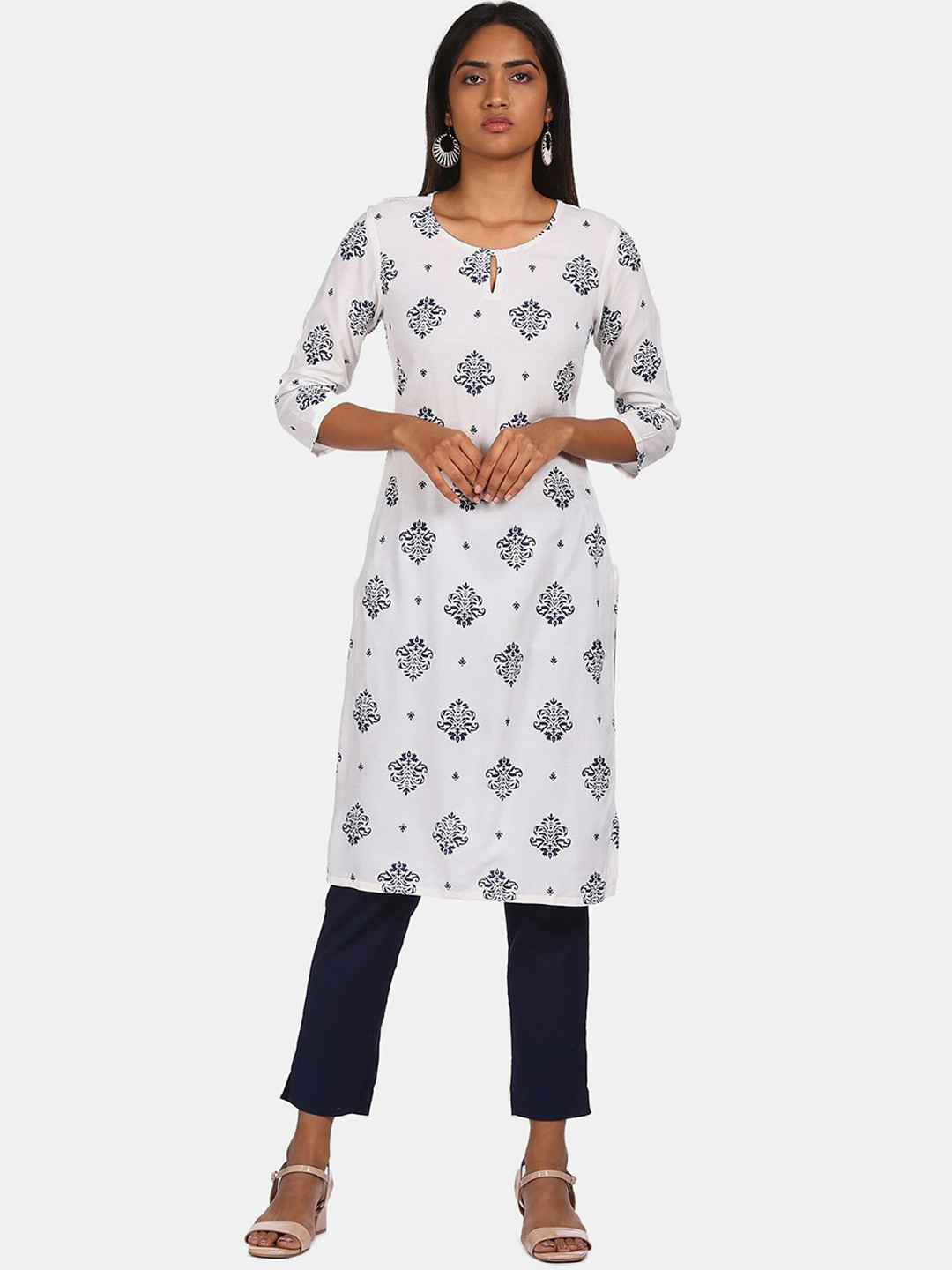 

Karigari Women White Ethnic Motifs Printed Kurta