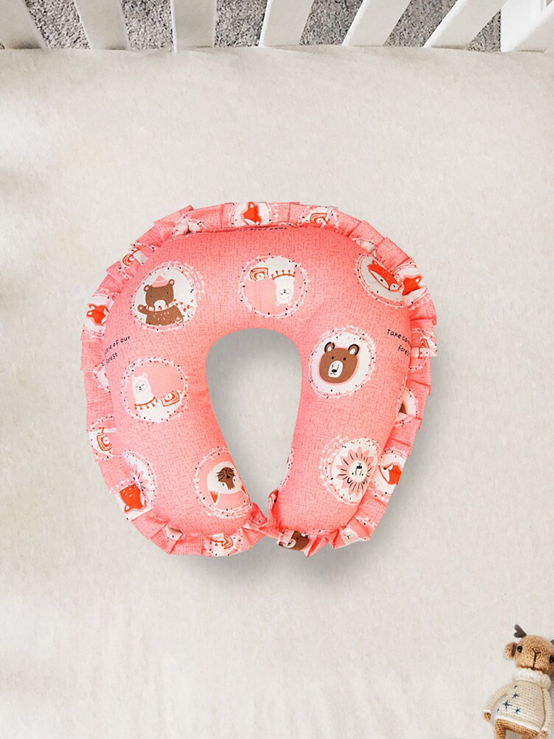 

Baby Moo Kids Peach-Colored Printed Neck Support Baby Pillow