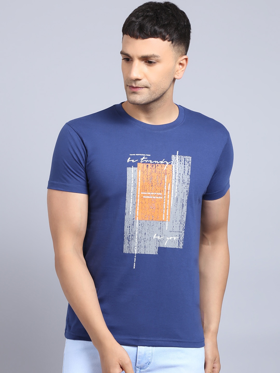 

Rodamo Men Blue Printed Slim Fit T-shirt